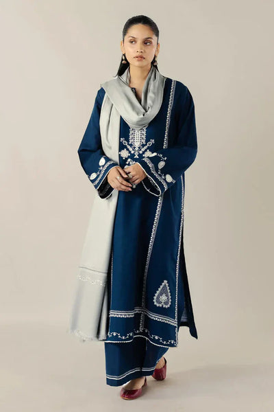 Zara Shahjahan - Winter 3PC Dhanak Embroidered Suit - HC33122