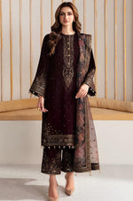 HC902-Winter Velvet Unstitched 3PCs Embroidered Dress With Organza Dupatta
