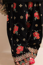 HC577-Embroidered Velvet Dress With Organza embroidered Dopata