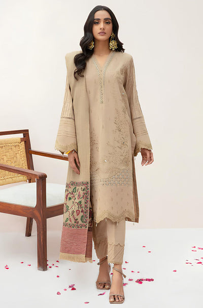 HC574-WINTER 3PC Dhannak Embroidered suit with Printed Shawll
