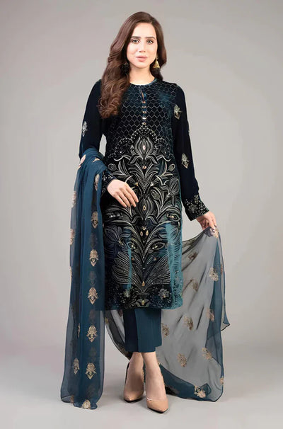 HC213-Bareeze 3PC Lawn Front Full Embroidered Back Bazo Embroidered Bember Dupatta