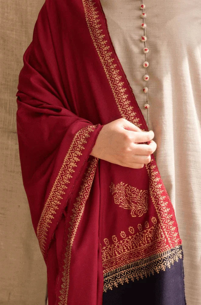HC545-WINTER 3PC Khaddar suit with Embroidered Shawll