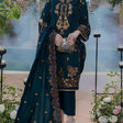 HC404-Embroidered Velvet Three piece With Velvet Shawl Winter Collection