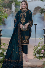 HC404-Embroidered Velvet Three piece With Velvet Shawl Winter Collection