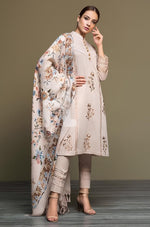 HC589-WINTER 3PC Dhannak Embroidered suit with Printed Shawll