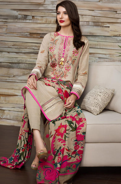 HC530-WINTER 3PC Khaddar Embroidered Suit with Printed Wool Shawll
