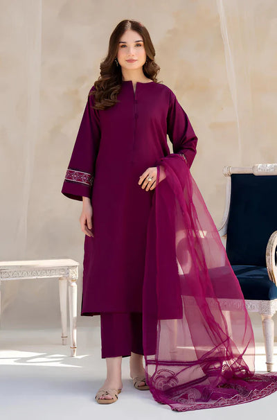 HC763-SUMMER 3PC Lawn Embroidered Shirt With Organza Embroidered Dupatta