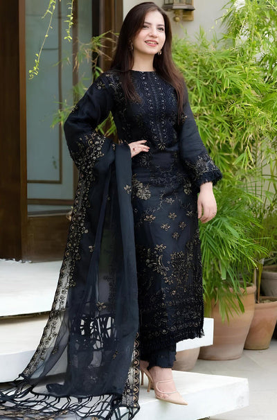 HC515-NISA -WINTER  3PC Khaddar Embroidered Shirt With Chiffon Embroidered Dupatta