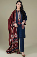 HC522-WINTER  3PC Linen Embroidered suit with Embroidered Shawll