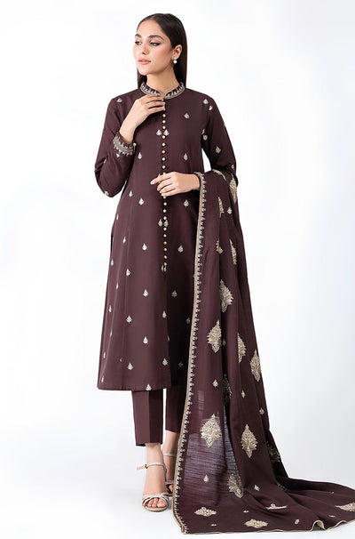 HC604-WINTER 3-Pc Embroidered Dhanak Suit with Heavy Embroidered Dhanak Shawll