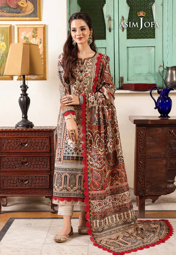Asim Jofa - Winter 3PC Karandi Digital Print Dress - HC33114