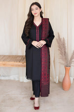 HC628-WINTER 3PC Dhannak Embroidered suit with Printed Shawll