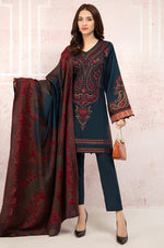 HC582-Winter 3PC Khaddar Embroidered Suit with Printed Wool Shawll