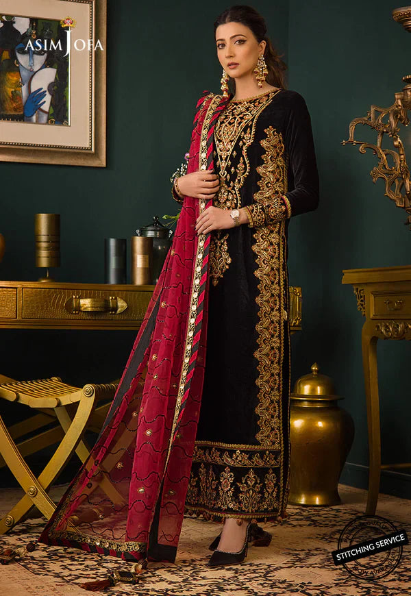 Asim jofa Embroidered Velvet 3piece suit - HC2013