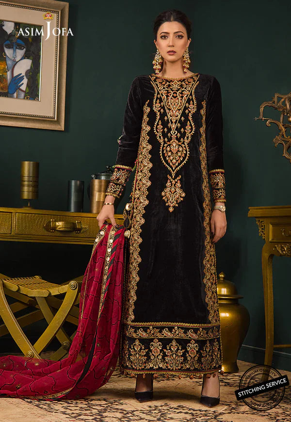 Asim jofa Embroidered Velvet 3piece suit - HC2013