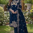 Azure Embroidered Velvet 3piece suit - HC2015