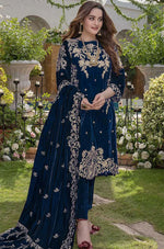 Azure Embroidered Velvet 3piece suit - HC2015