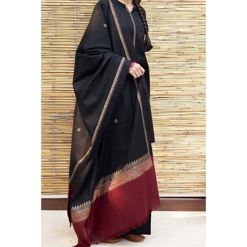 HC555-WINTER 3PC Dhanak suit with Embroidered Shawll