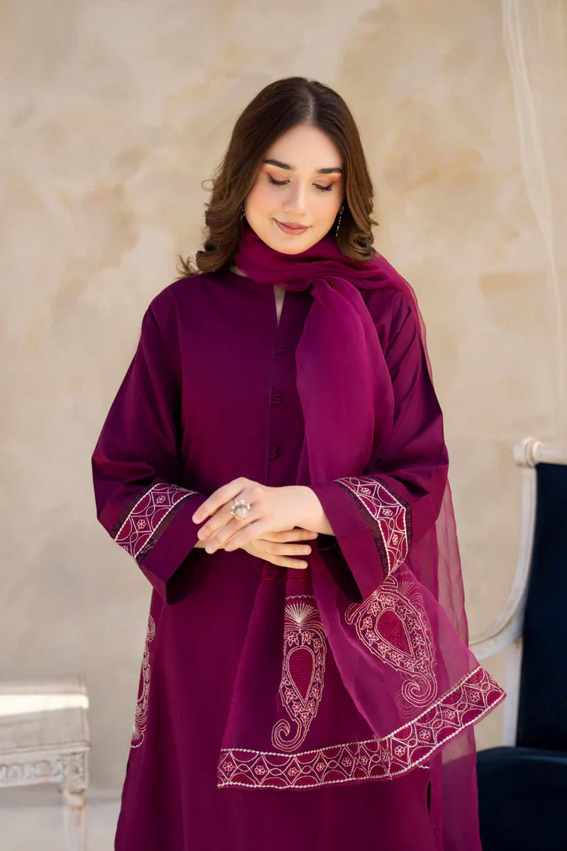 HC763-SUMMER 3PC Lawn Embroidered Shirt With Organza Embroidered Dupatta