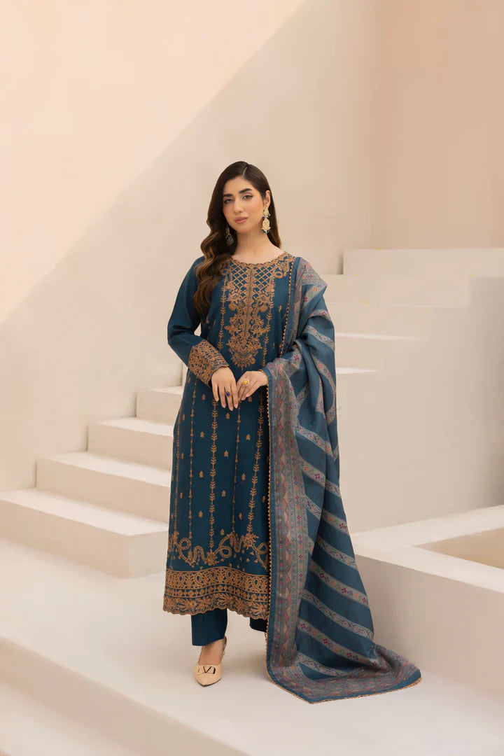 Mohagni - Winter 3PC Dhanak Embroidered Suit - HC3341