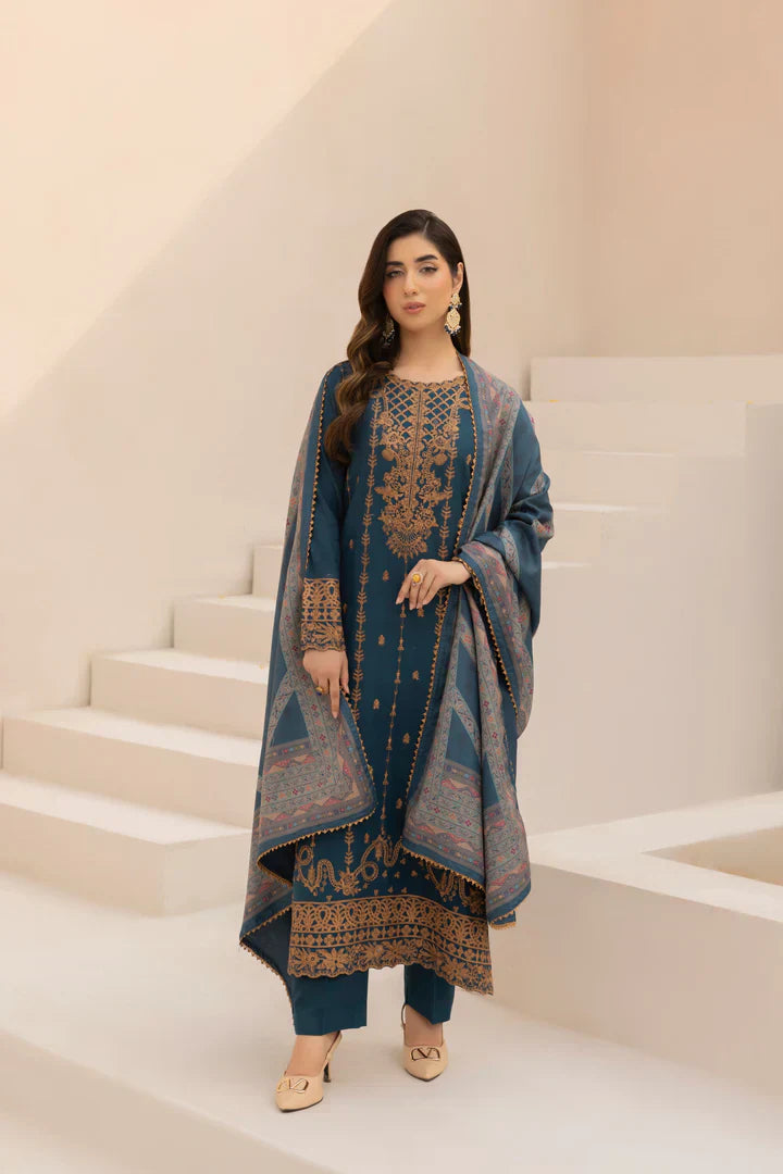 Mohagni - Winter 3PC Dhanak Embroidered Suit - HC3341