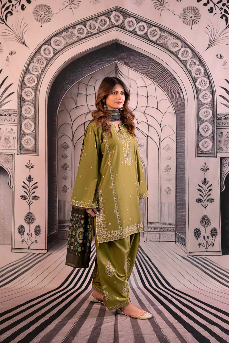 Urge - Winter 3PC Dhanak Embroidered Suit - HC3344