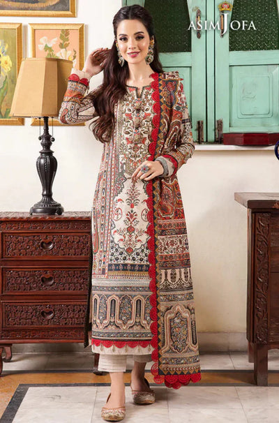 Asim Jofa - Winter 3PC Karandi Digital Print Dress - HC33114