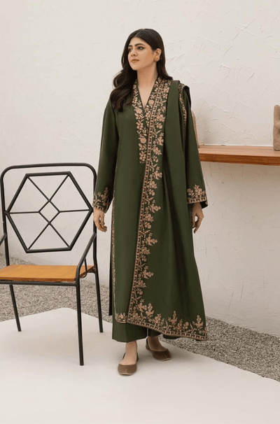 Agha Noor - Winter 3PC Dhanak Embroidered Suit - HC3340