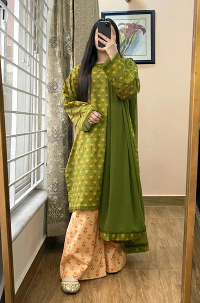 Khaadi - Summer 3PC Lawn Digital Print Dress - HC1153