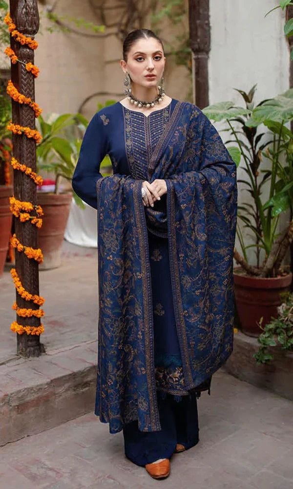 HC509-WINTER 3PC Embroidered Shirt With Heavy Embroidered Dhanak Shawl