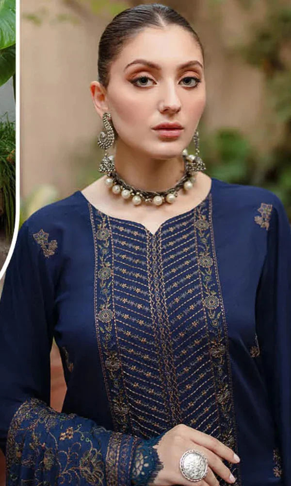 HC509-WINTER 3PC Embroidered Shirt With Heavy Embroidered Dhanak Shawl