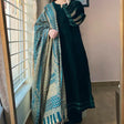 BUNAAI- Velvet Dress with Printed Dhanak Shawl HC33118