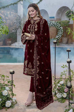 Azure Embroidered Velvet 3piece suit - HC2018