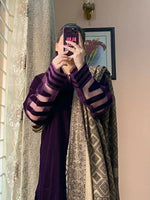 BUNAAI - Velvet Dress with Printed Dhanak Shawl HC33117