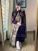 BUNAAI - Velvet Dress with Printed Dhanak Shawl HC33117