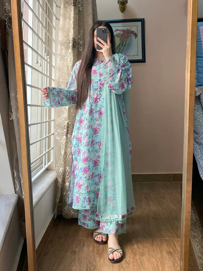Khaadi - Summer 3PC Lawn Digital Print Dress - HC1154