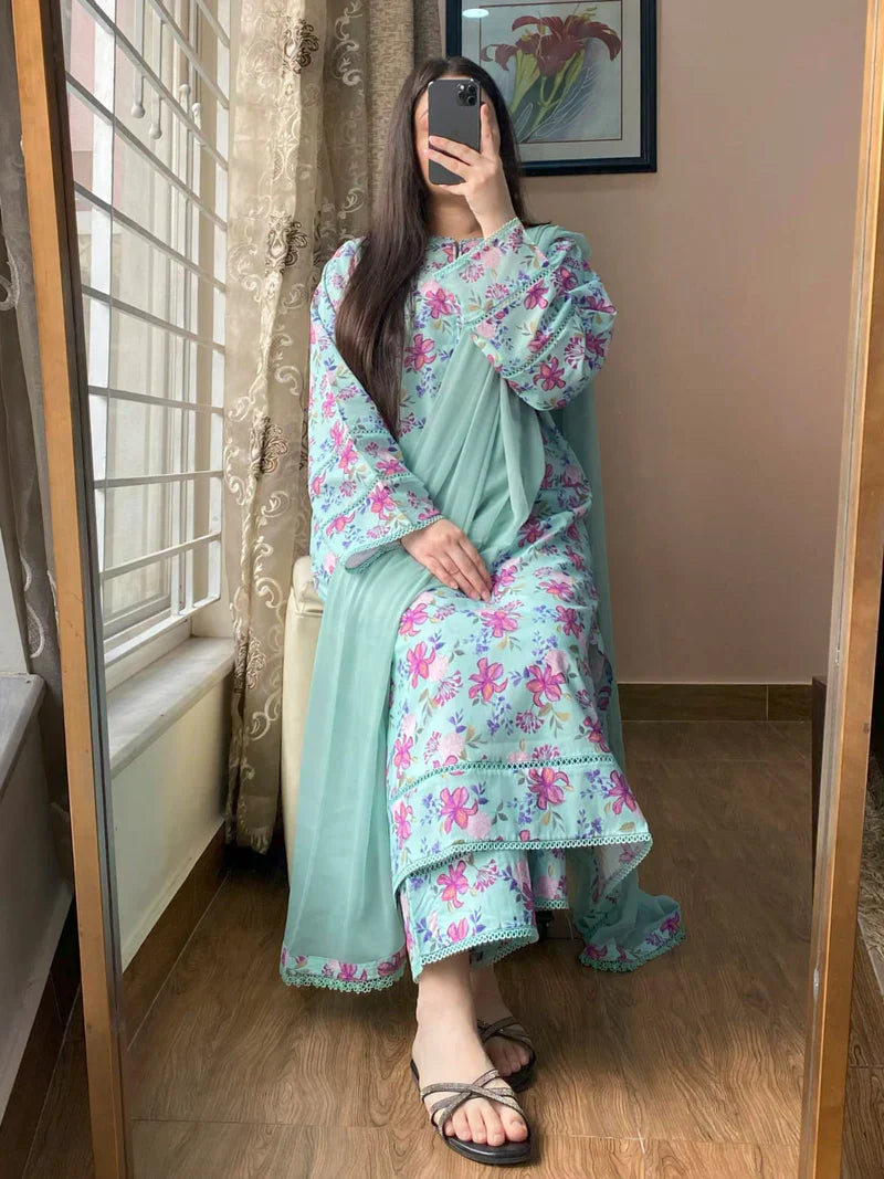 Khaadi - Summer 3PC Lawn Digital Print Dress - HC1154