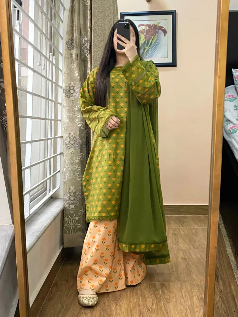 Khaadi - Summer 3PC Lawn Digital Print Dress - HC1153