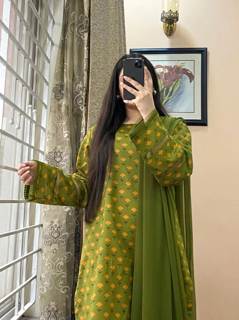 Khaadi - Summer 3PC Lawn Digital Print Dress - HC1153