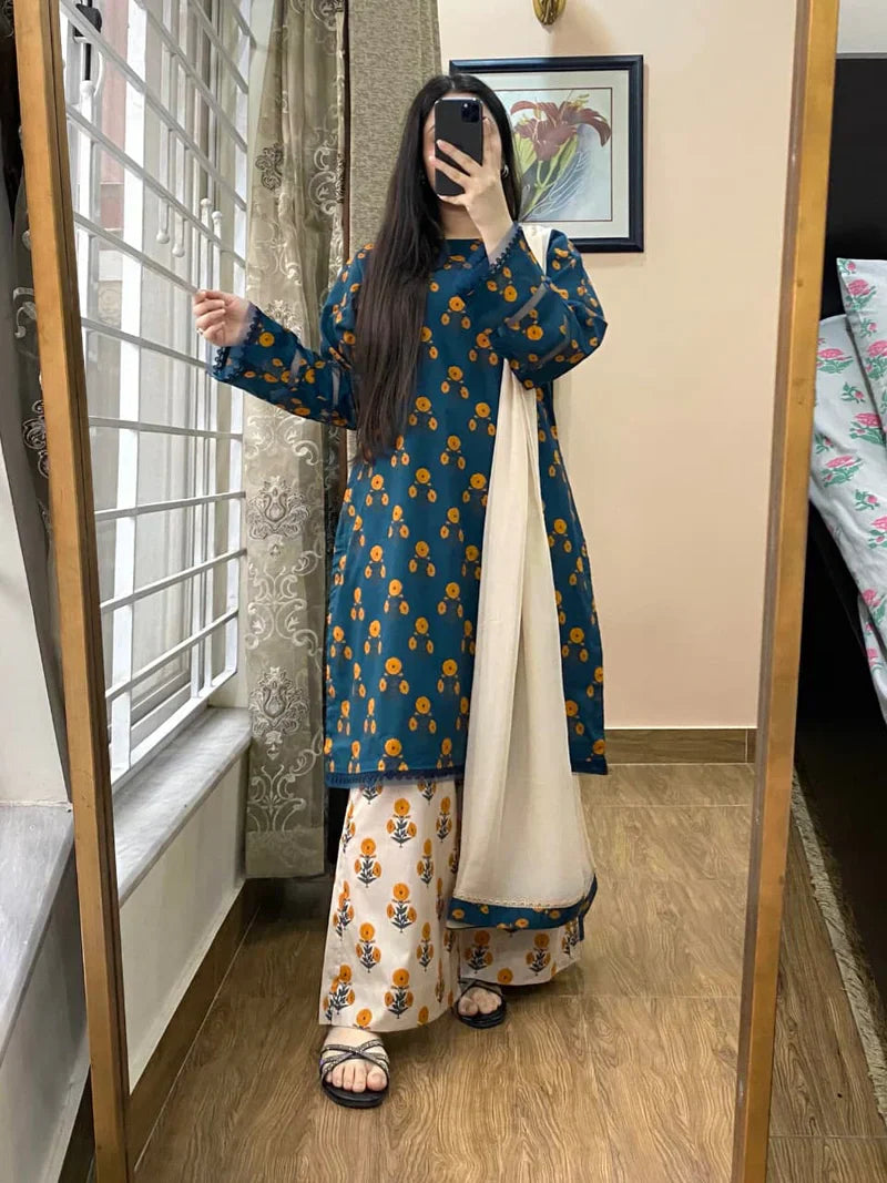 Khaadi - Summer 3PC Lawn Digital Print Dress - HC1152
