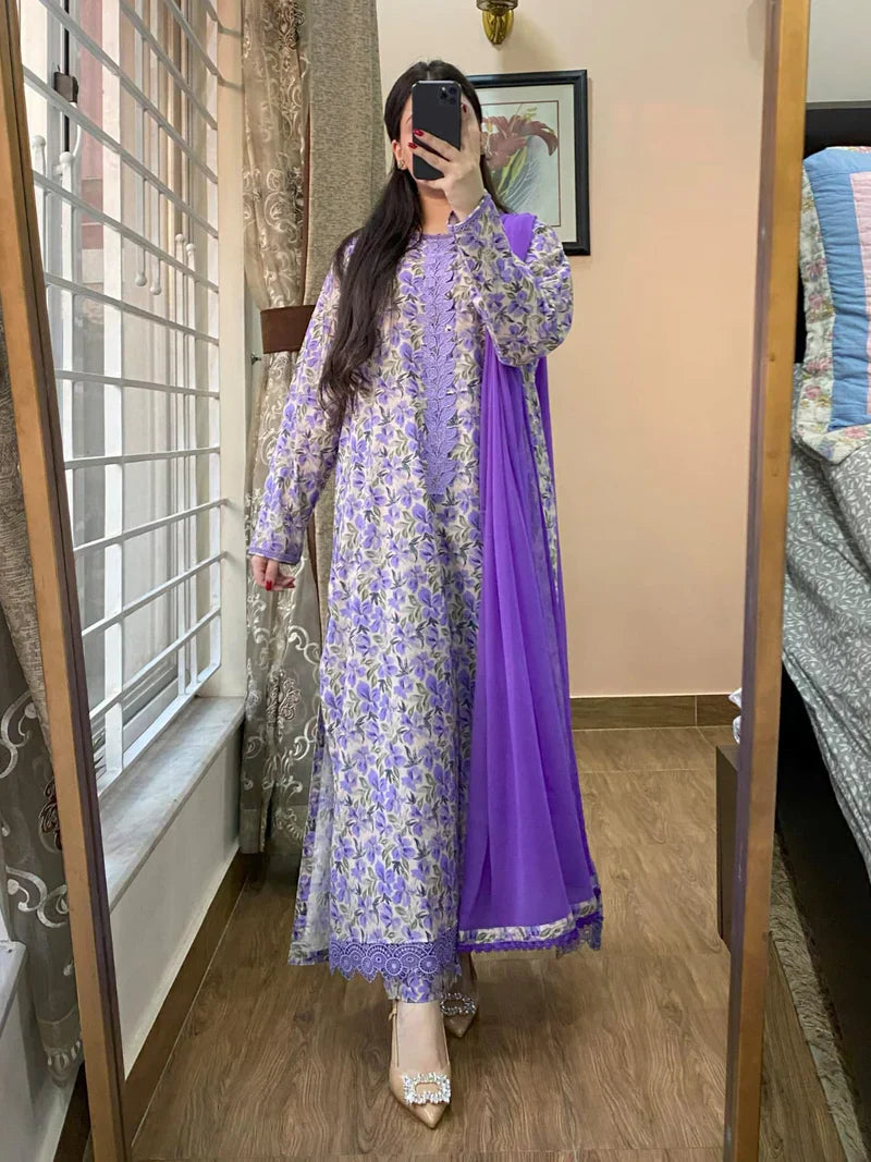 Khaadi - Summer 3PC Lawn Digital Print Dress - HC1149