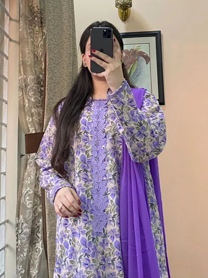 Khaadi - Summer 3PC Lawn Digital Print Dress - HC1149