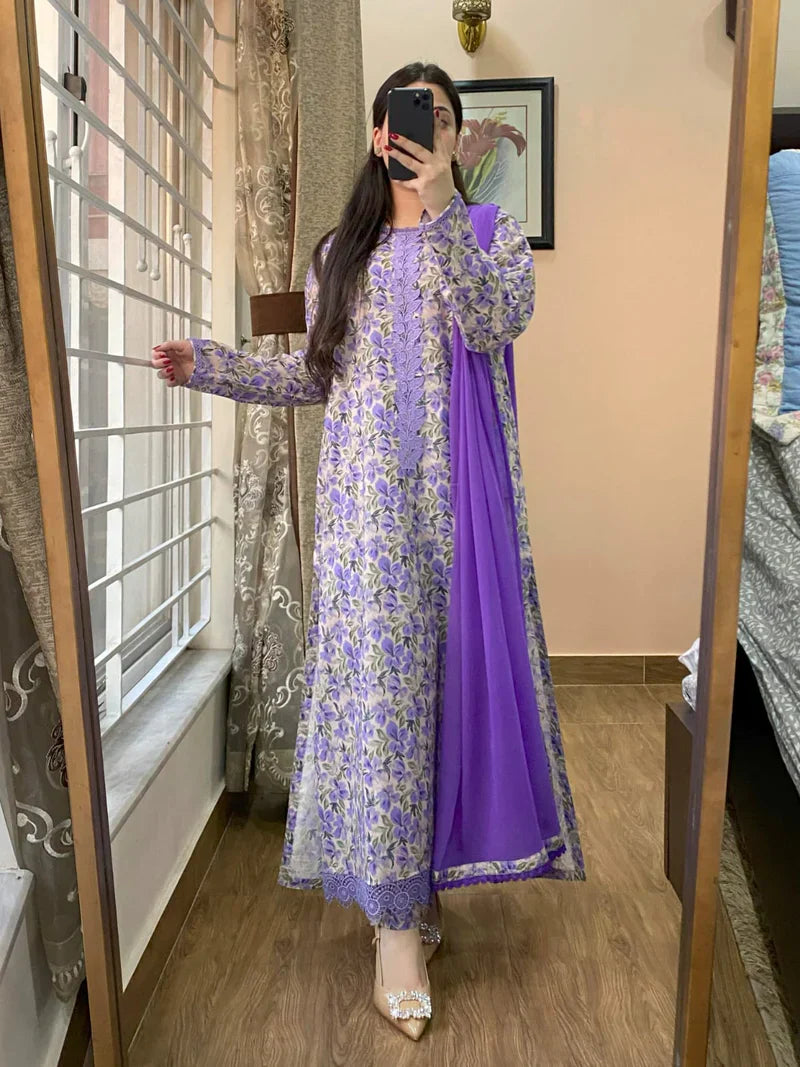 Khaadi - Summer 3PC Lawn Digital Print Dress - HC1149