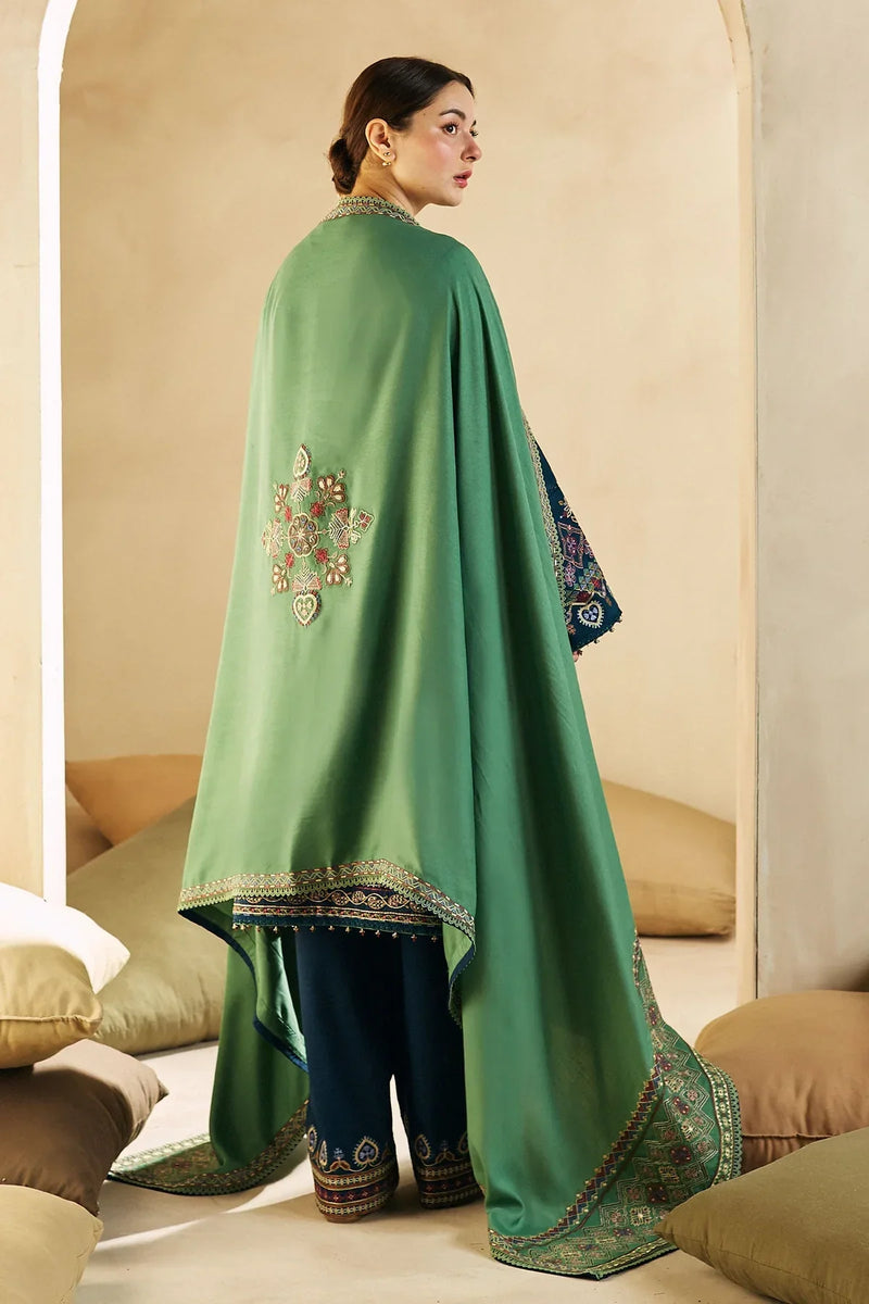 HC590-WINTER 3-Pc Embroidered Dhanak Suit with Heavy Embroidered Dhanak Shawll