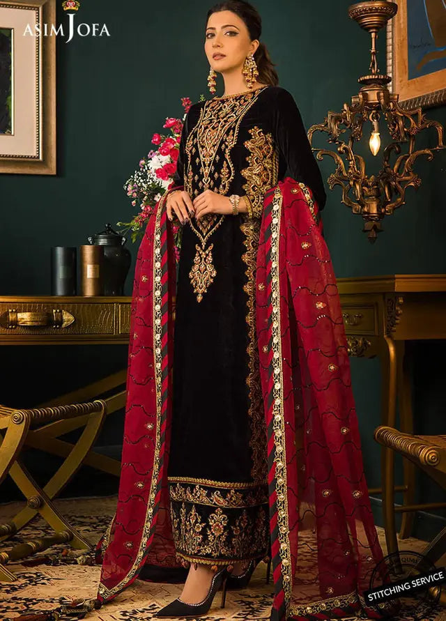 Asim jofa Embroidered Velvet 3piece suit - HC2013