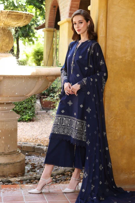 HC208-BAREEZE-EMBROIDERED 3PC LAWN DRESS WITH EMBROIDERED CHIFFON DUPATTA