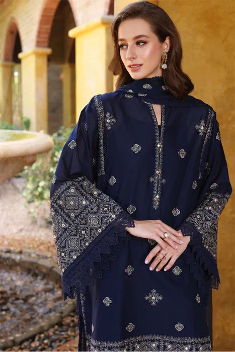 HC208-BAREEZE-EMBROIDERED 3PC LAWN DRESS WITH EMBROIDERED CHIFFON DUPATTA
