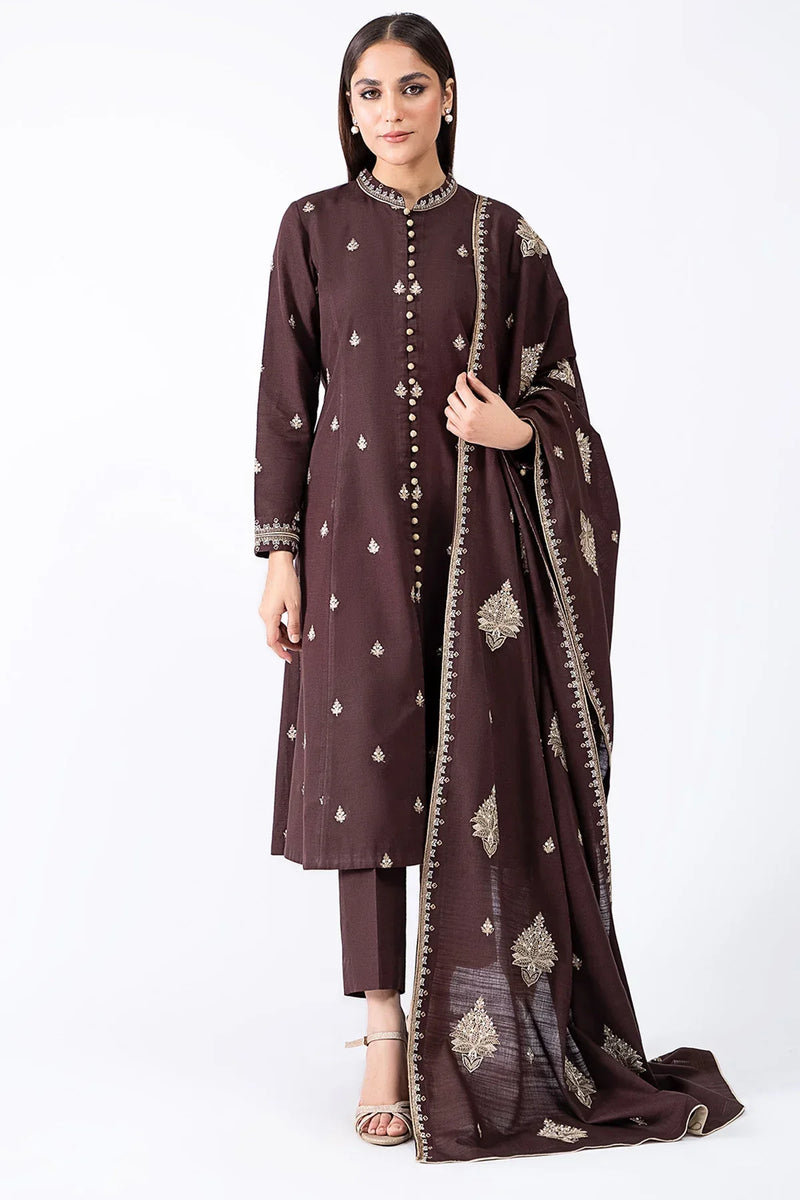 HC604-WINTER 3-Pc Embroidered Dhanak Suit with Heavy Embroidered Dhanak Shawll