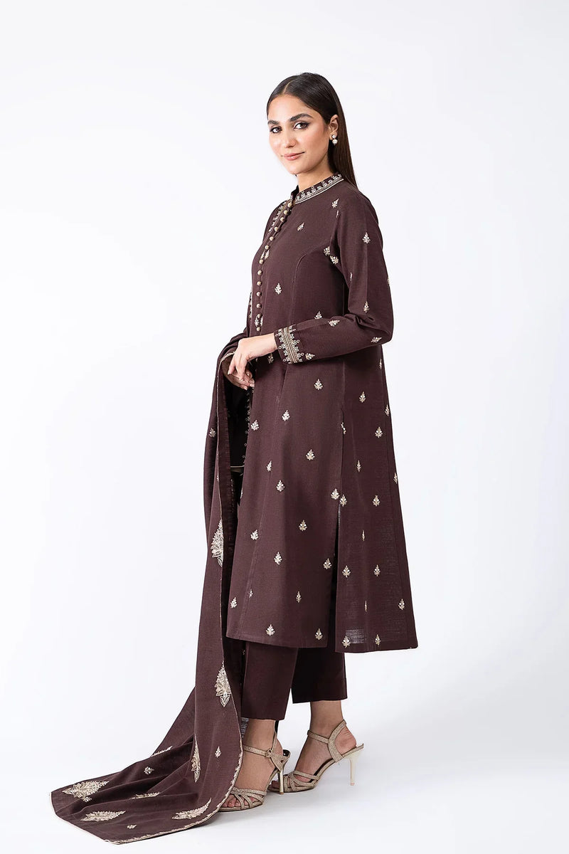 HC604-WINTER 3-Pc Embroidered Dhanak Suit with Heavy Embroidered Dhanak Shawll