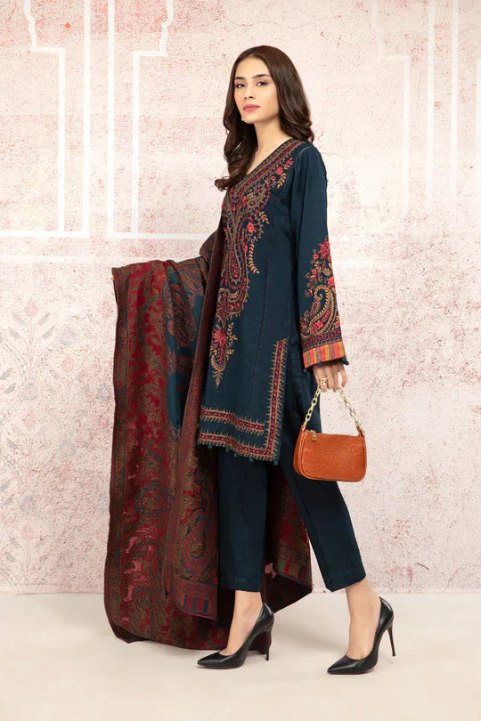 HC582-Winter 3PC Khaddar Embroidered Suit with Printed Wool Shawll